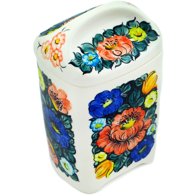 Faience Jar with Lid 7&quot; Little Flower Patch Black