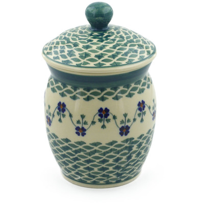 Polish Pottery Jar with Lid 7&quot; Lucky Blue Clover