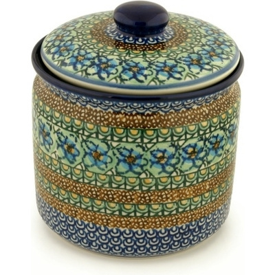 Polish Pottery Jar with Lid 7&quot; Mardi Gras UNIKAT