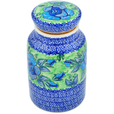 Polish Pottery Jar with Lid 7&quot; Matisse Flowers Cobalt UNIKAT