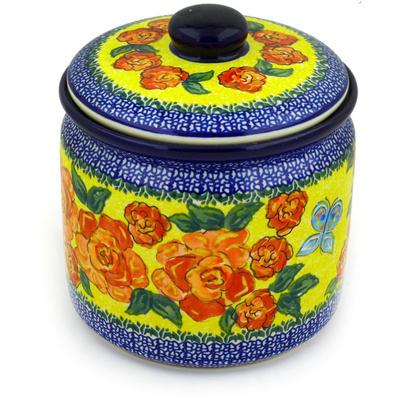 Polish Pottery Jar with Lid 7&quot; Matisse Flowers UNIKAT