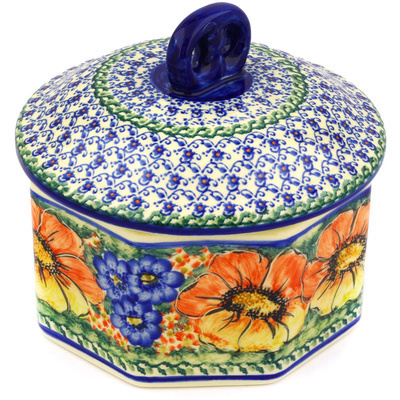 Polish Pottery Jar with Lid 7&quot; Mystical Garden UNIKAT