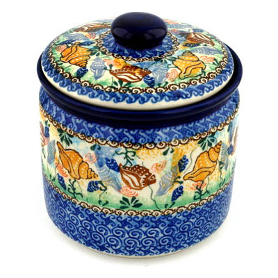 Polish Pottery Jar with Lid 7&quot; Ocean Whisper UNIKAT