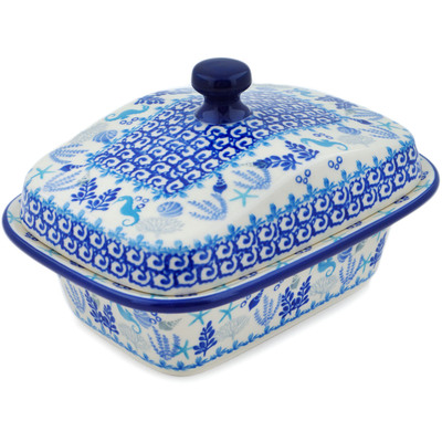 Polish Pottery Jar with Lid 7&quot; Oceans Of Blue