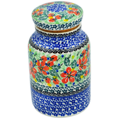 Polish Pottery Jar with Lid 7&quot; Peach Dreams UNIKAT