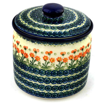 Polish Pottery Jar with Lid 7&quot; Peach Spring Daisy