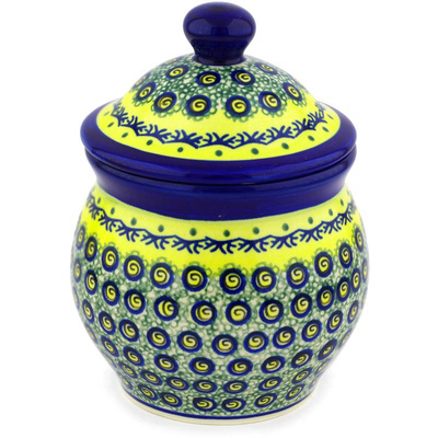 Polish Pottery Jar with Lid 7&quot; Peacock Bumble Bee