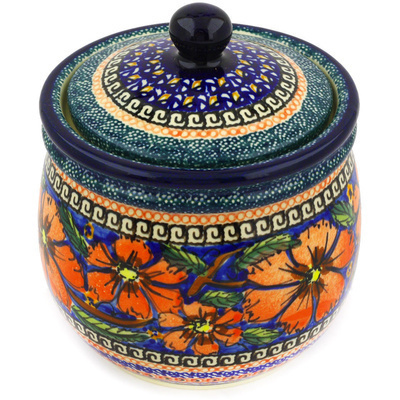 Polish Pottery Jar with Lid 7&quot; Poppies UNIKAT