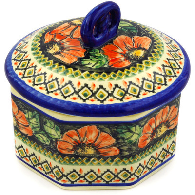 Polish Pottery Jar with Lid 7&quot; Poppy Passion UNIKAT