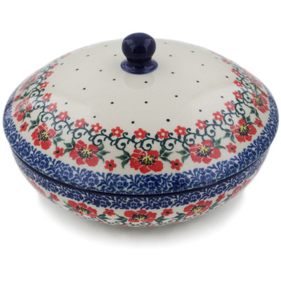Polish Pottery Jar with Lid 7&quot; Red Primrose