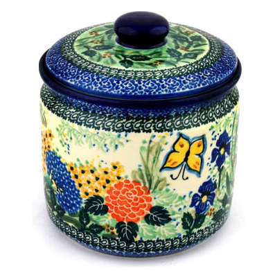 Polish Pottery Jar with Lid 7&quot; Spring Garden UNIKAT
