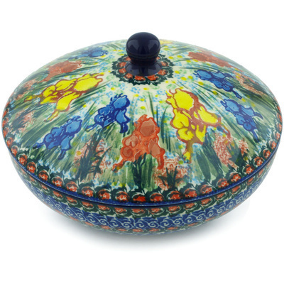 Polish Pottery Jar with Lid 7&quot; Spring Iris UNIKAT