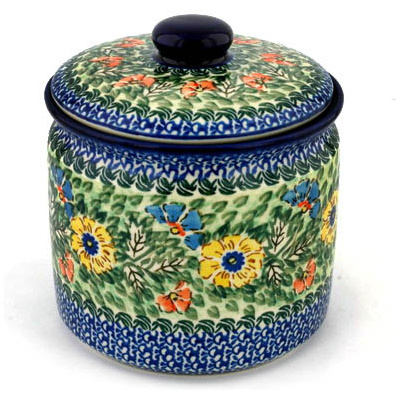 Polish Pottery Jar with Lid 7&quot; Spring Serenade UNIKAT