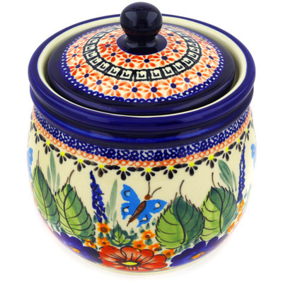 Polish Pottery Jar with Lid 7&quot; Spring Splendor UNIKAT
