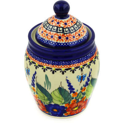 Polish Pottery Jar with Lid 7&quot; Spring Splendor UNIKAT