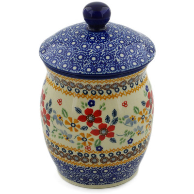 Polish Pottery Jar with Lid 7&quot; Summer Bouquet UNIKAT