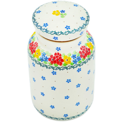 Polish Pottery Jar with Lid 7&quot; Sunny Spring