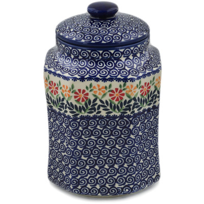 Polish Pottery Jar with Lid 7&quot; Wave Of Flowers