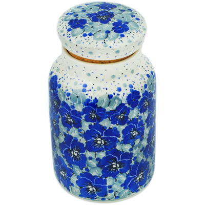 Polish Pottery Jar with Lid 7&quot; Winter Arrangement UNIKAT