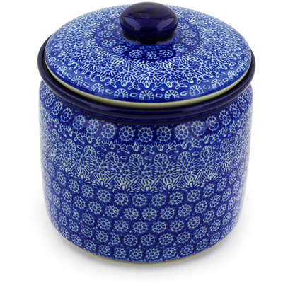 Polish Pottery Jar with Lid 7&quot; Winter Frost