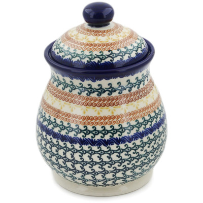 Polish Pottery Jar with Lid 8&quot; Autumn Swirls