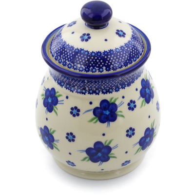 Polish Pottery Jar with Lid 8&quot; Bleu-belle Fleur