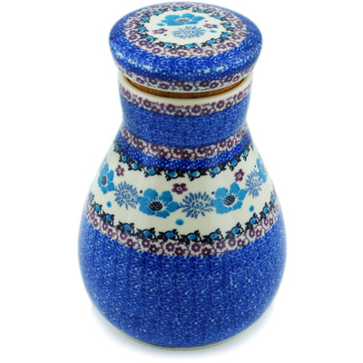 Polish Pottery Jar with Lid 8&quot; Blooming Blues