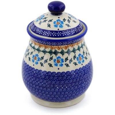 Polish Pottery Jar with Lid 8&quot; Blue Cornflower