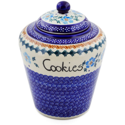 Polish Pottery Jar with Lid 8&quot; Blue Cornflower