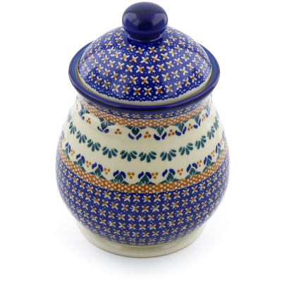 Polish Pottery Jar with Lid 8&quot; Blue Cress