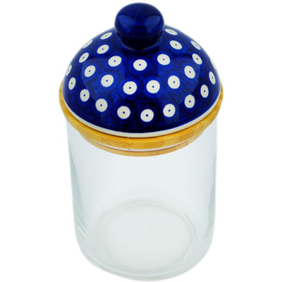 Polish Pottery Jar with Lid 8&quot; Blue Eyes