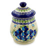 Polish Pottery Jar with Lid 8&quot; Blue Pansy