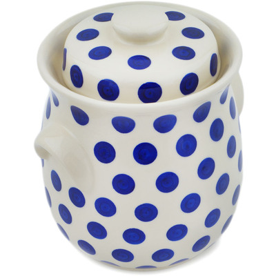 Polish Pottery Jar with Lid 8&quot; Blue Polka Dot Beauty