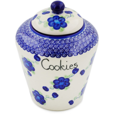 Polish Pottery Jar with Lid 8&quot; Blue Poppies