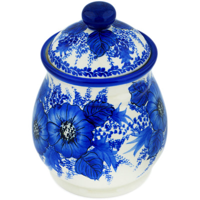Polish Pottery Jar with Lid 8&quot; Blue Poppy Dream