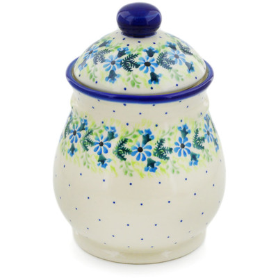 Polish Pottery Jar with Lid 8&quot; Blue Wreath
