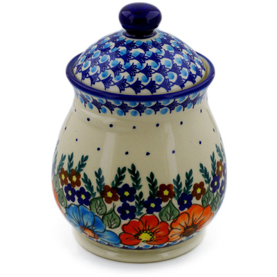 Polish Pottery Jar with Lid 8&quot; Bold Poppies