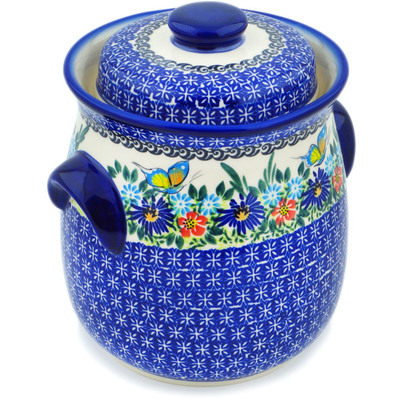 Polish Pottery Jar with Lid 8&quot; Butterfly Flower Bed UNIKAT