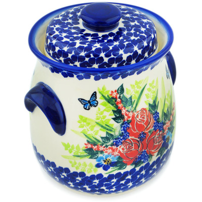 Polish Pottery Jar with Lid 8&quot; Butterfly Rush UNIKAT