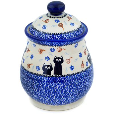 Polish Pottery Jar with Lid 8&quot; Daydreaming Kittens