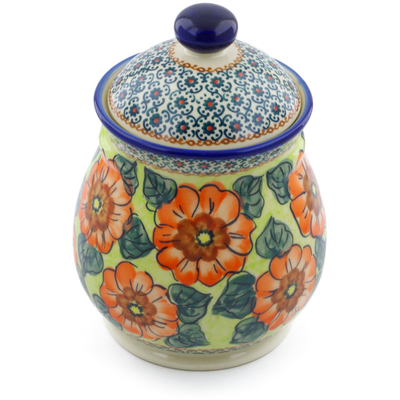 Polish Pottery Jar with Lid 8&quot; Fiery Poppies UNIKAT