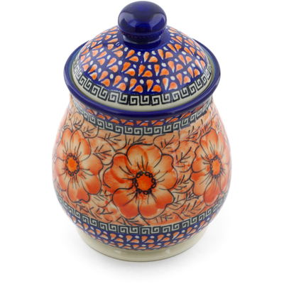 Polish Pottery Jar with Lid 8&quot; Fire Poppies UNIKAT