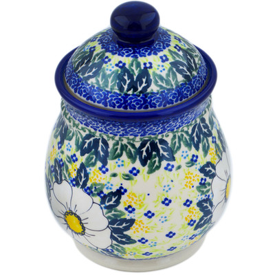 Polish Pottery Jar with Lid 8&quot; Floral Fantasy UNIKAT