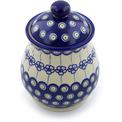 Polish Pottery Jar with Lid 8&quot; Flowering Peacock