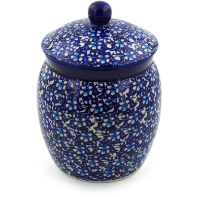 Polish Pottery Jar with Lid 8&quot; Flowers On The Lake
