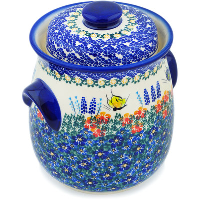 Polish Pottery Jar with Lid 8&quot; Flutters In The Wind UNIKAT