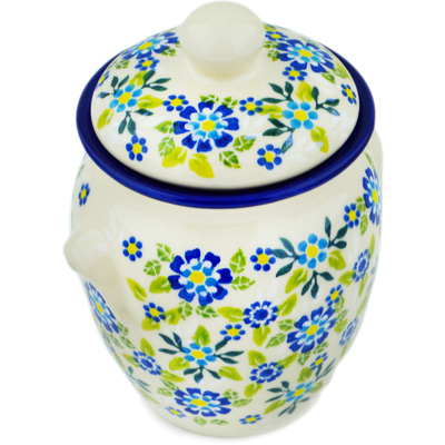 Polish Pottery Jar with Lid 8&quot; Forget-me-not Field