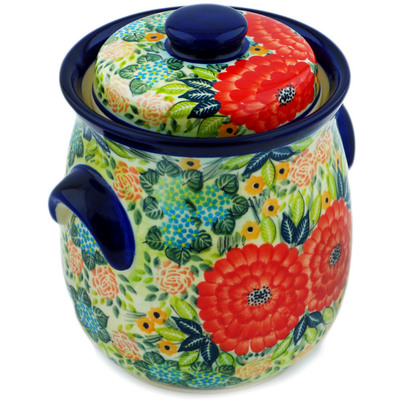Polish Pottery Jar with Lid 8&quot; Garden Heaven UNIKAT