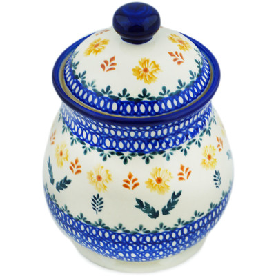Polish Pottery Jar with Lid 8&quot; Golden Flower Garden
