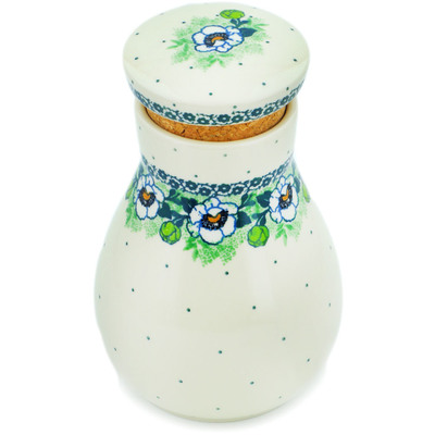 Polish Pottery Jar with Lid 8&quot; Green Flora